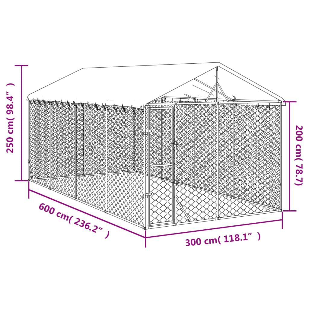 vidaXL Perrera de exterior con techo acero galvanizado plata 3x9x2,5 m, , large Imagen numero 13